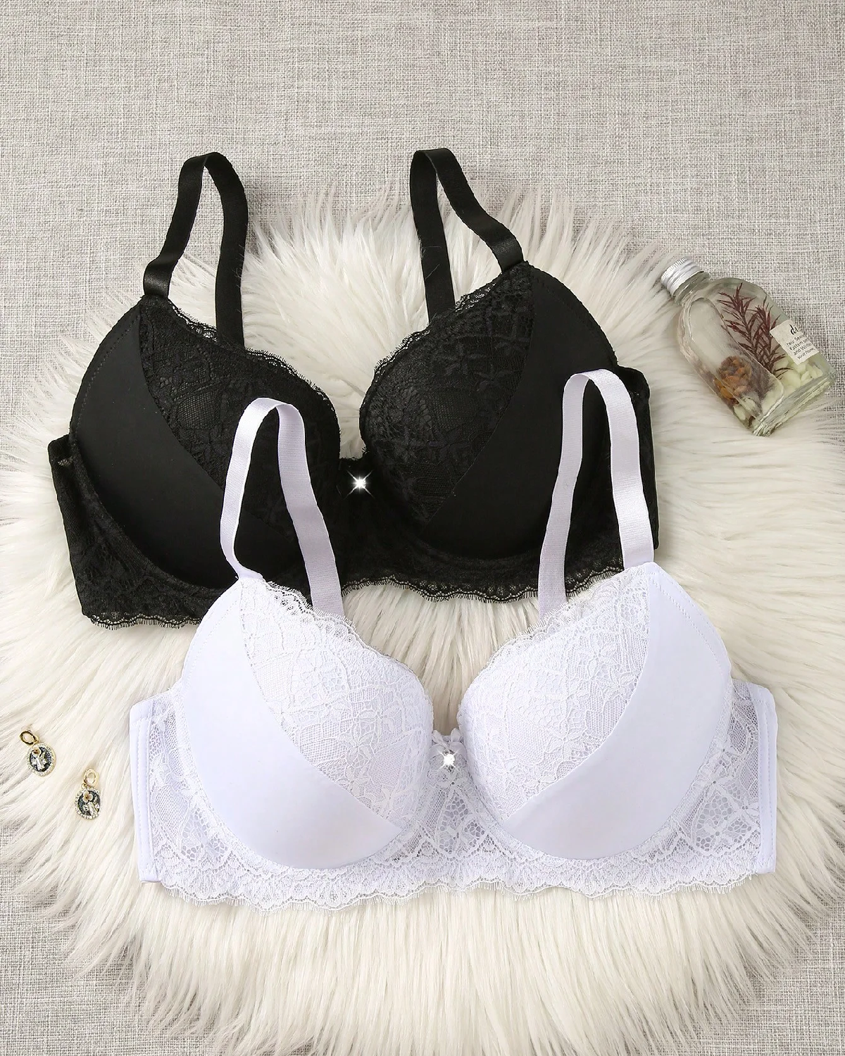 Plus Size 2 Pcs Women Lace Underwire Bra Set - Set 5