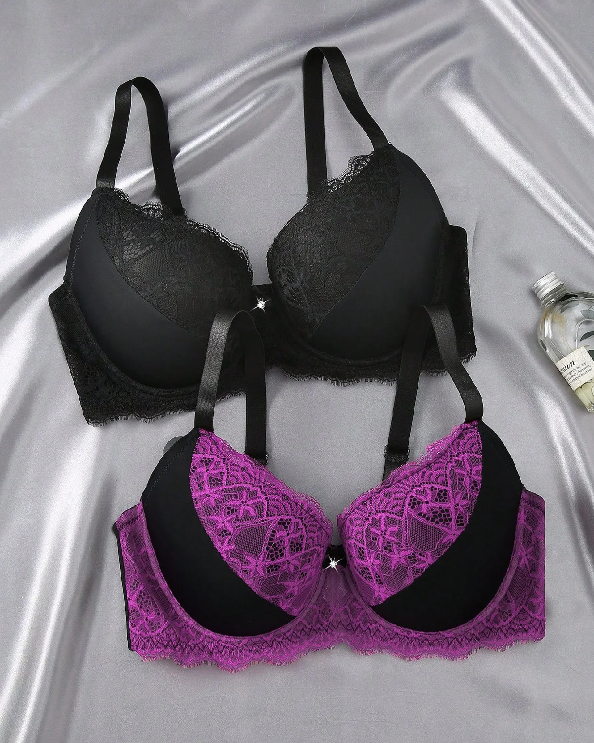 Plus Size 2 Pcs Women Lace Underwire Bra Set