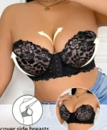 Plus Size Front Hook Lace Lined Comfy Bra Close Up