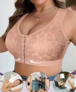Plus Size Women Front Closure Comfort Bra For Daily Wear Pink Side