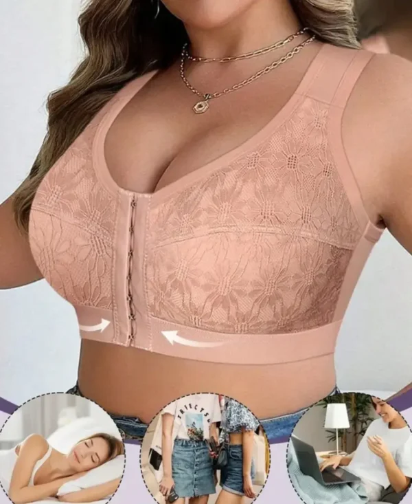 Plus Size Women Front Closure Comfort Bra For Daily Wear Pink Side