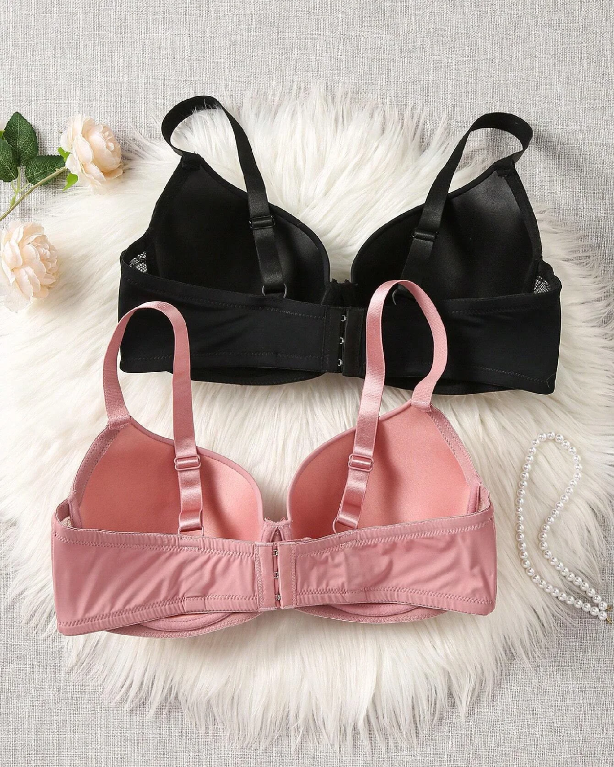 Shop The 2pcs Women Plus Size Lace Spliced Solid Bra Set