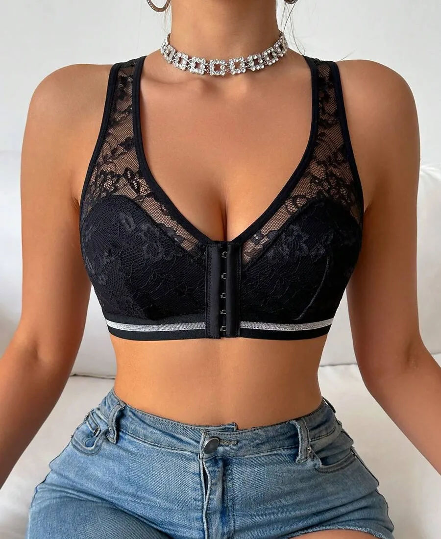 Shop The Women's Front Button Wireless Lace Patchwork Bra