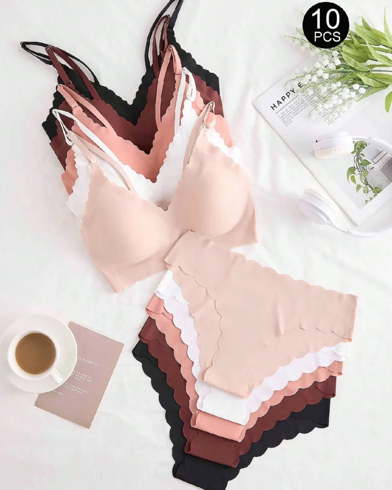 Women 5pcs Set Removable Bra Pad with Triangle Panties