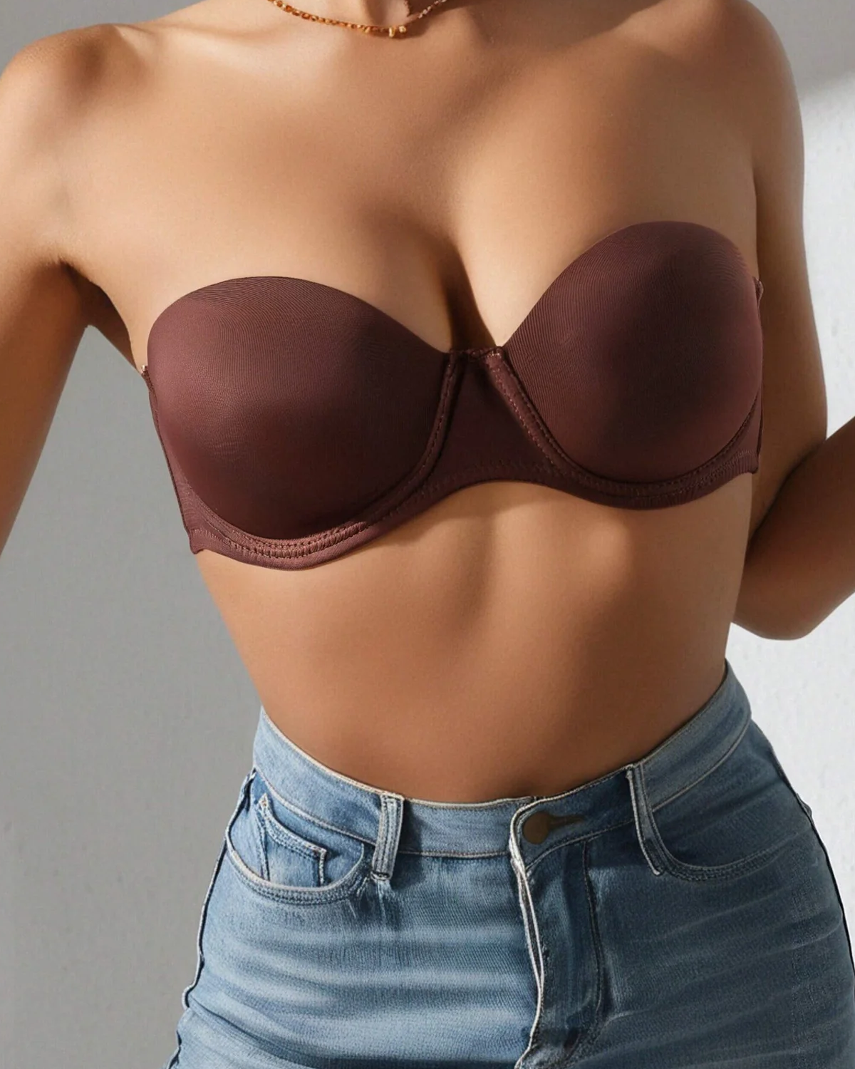 Women Backless Push Up Lingerie Removable Straps Bra Burgundy