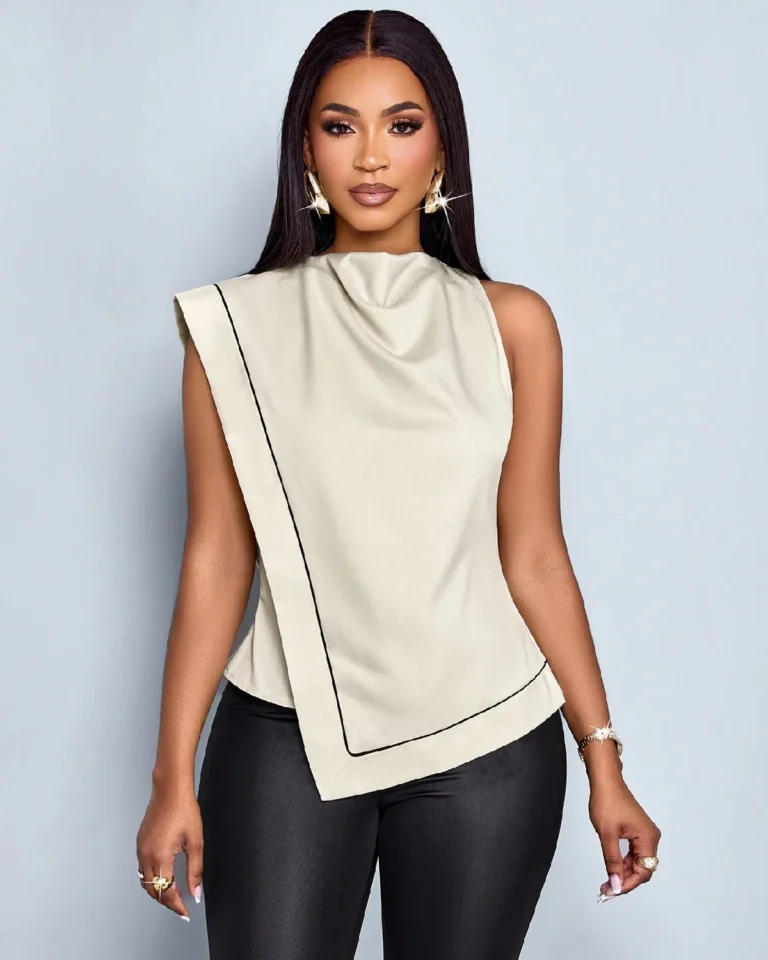 Women Draped Compression Collar Contrasting Stripe Lounge Camisoles