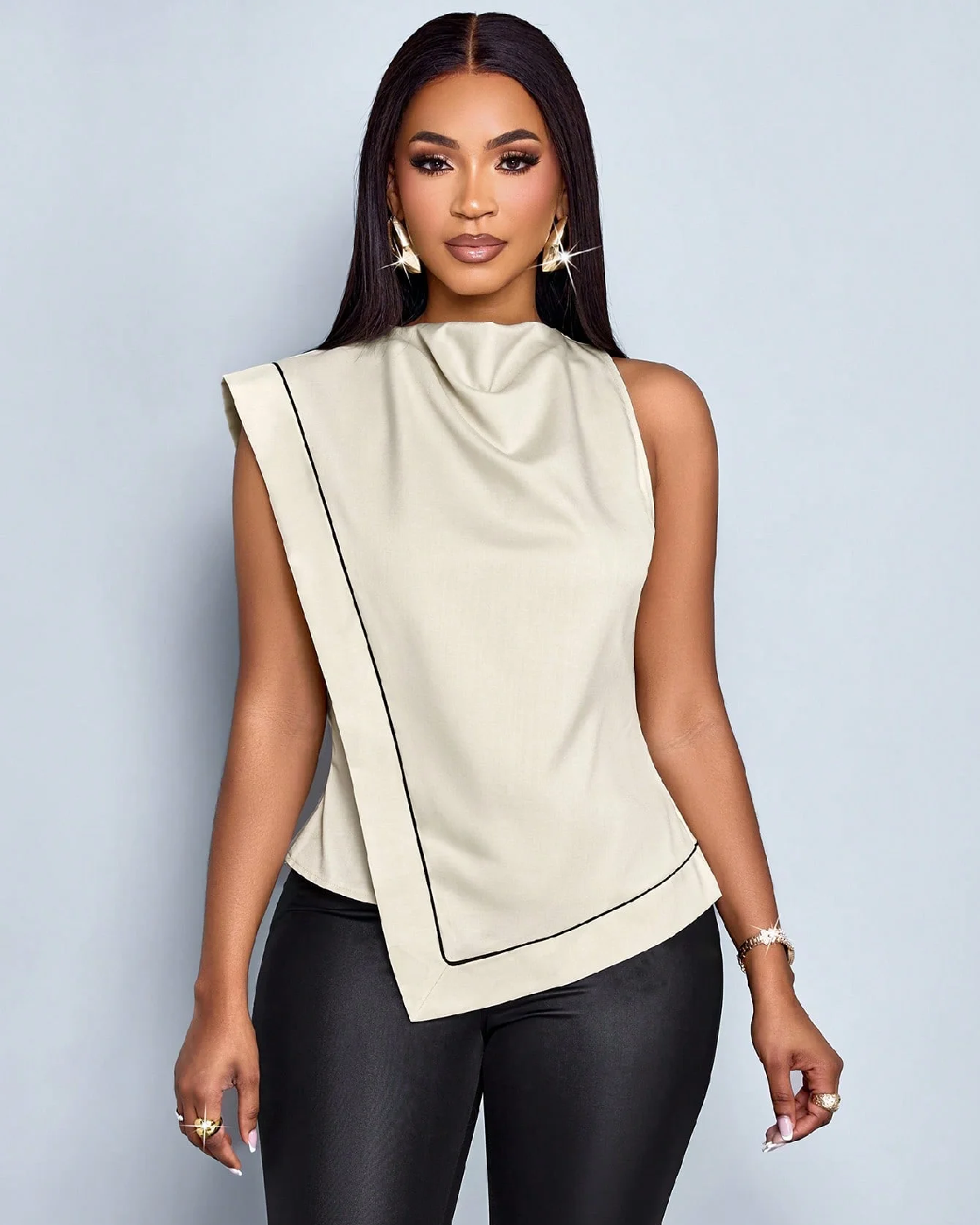 Women Draped Compression Collar Contrasting Stripe Lounge Camisoles