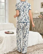 Women Floral Print Top And Long Pants Pajama Set Back