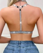 Women Front Closure Lingerie Bra With Lips Lace Silver Straps Back
