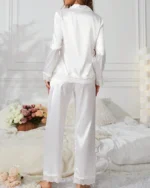 Women Lace Contrast Top and Long Pants Pajama Set Back