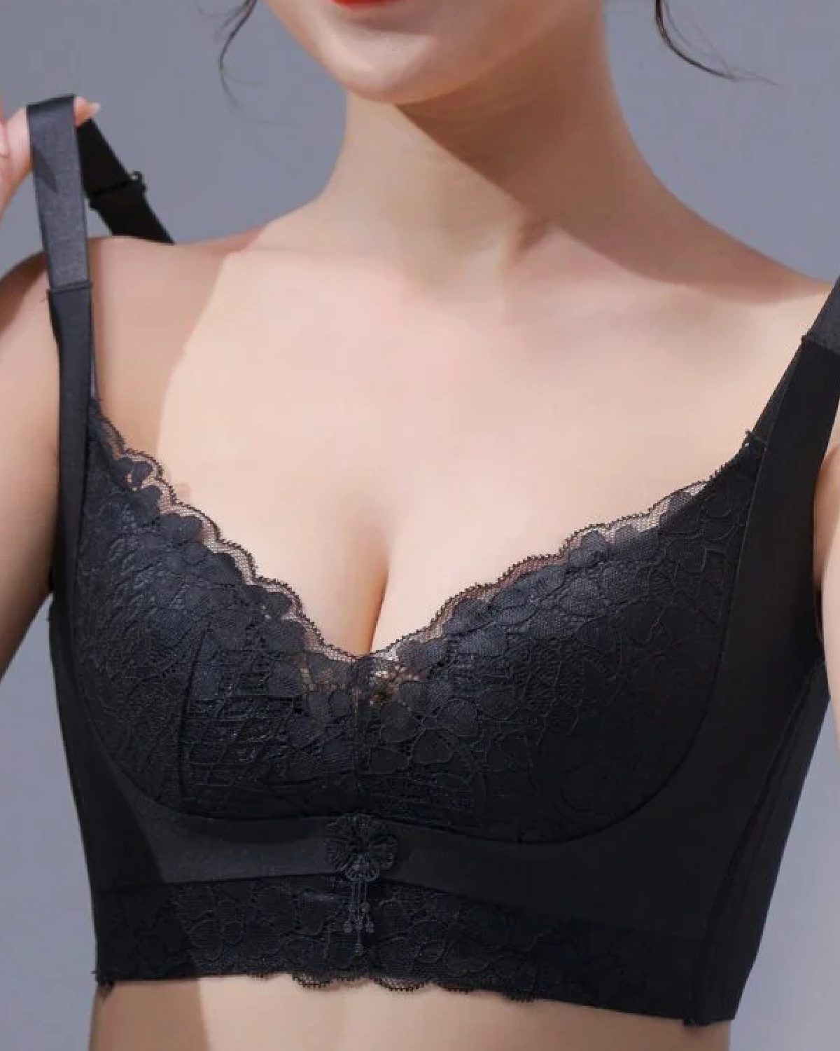 Women Push Up Wireless Seamless Adjustable Breathable Lace Bra Black