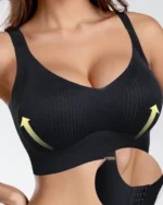 Women Seamless Push Up Bra No Show Bra Removable Pad Underwear Solid Color Full Coverage Bra Black