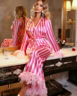 Women Valentine Day Striped Top And Pants Set