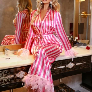 Women Valentine Day Striped Top And Pants Set