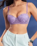 Women's 1pc Push-Up 1_2 Cup Elegant Floral Print Comfortable Push-Up Bras Purple