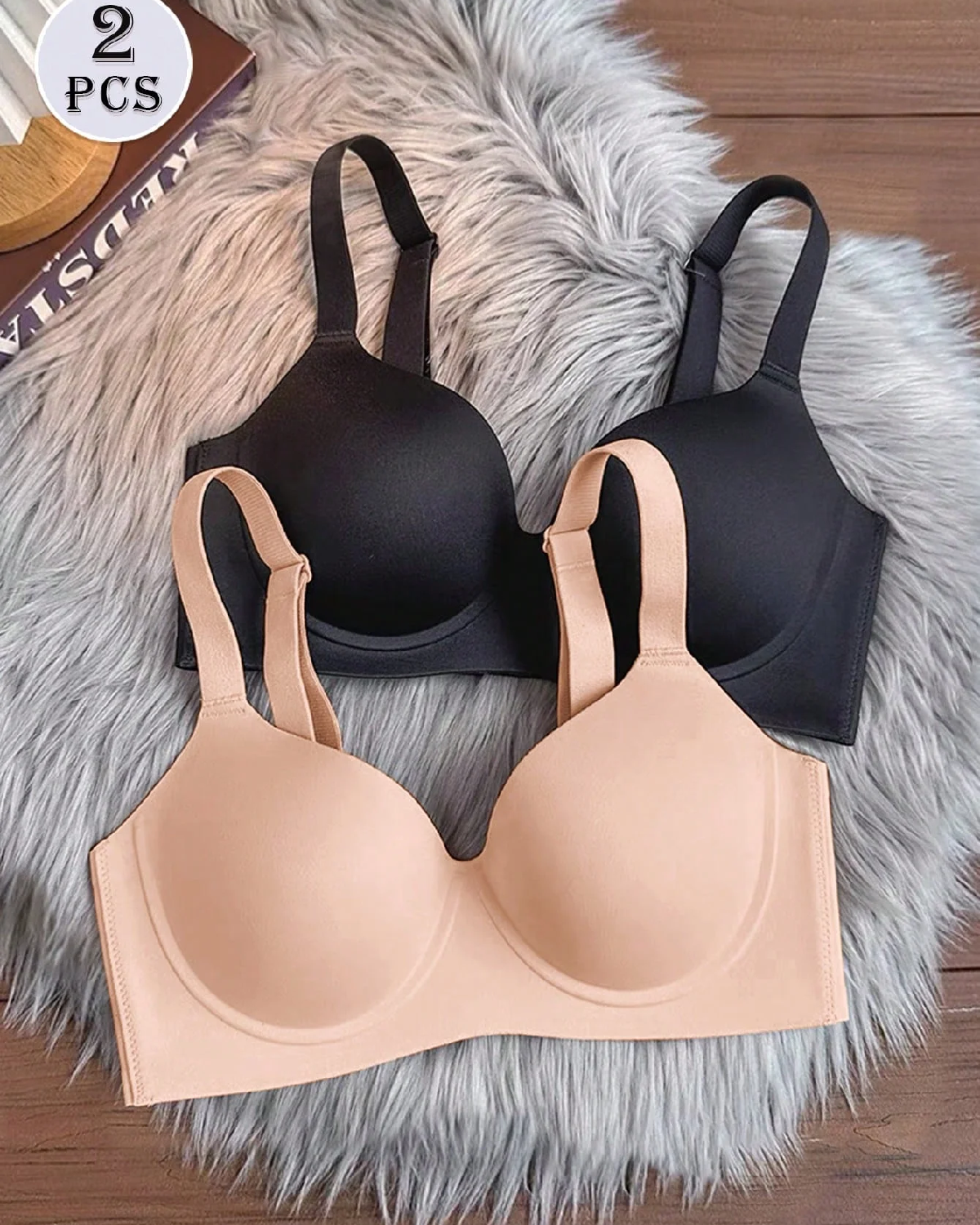 Women's 2pcs Medium Stretch Simple Solid Color Bra Set 2
