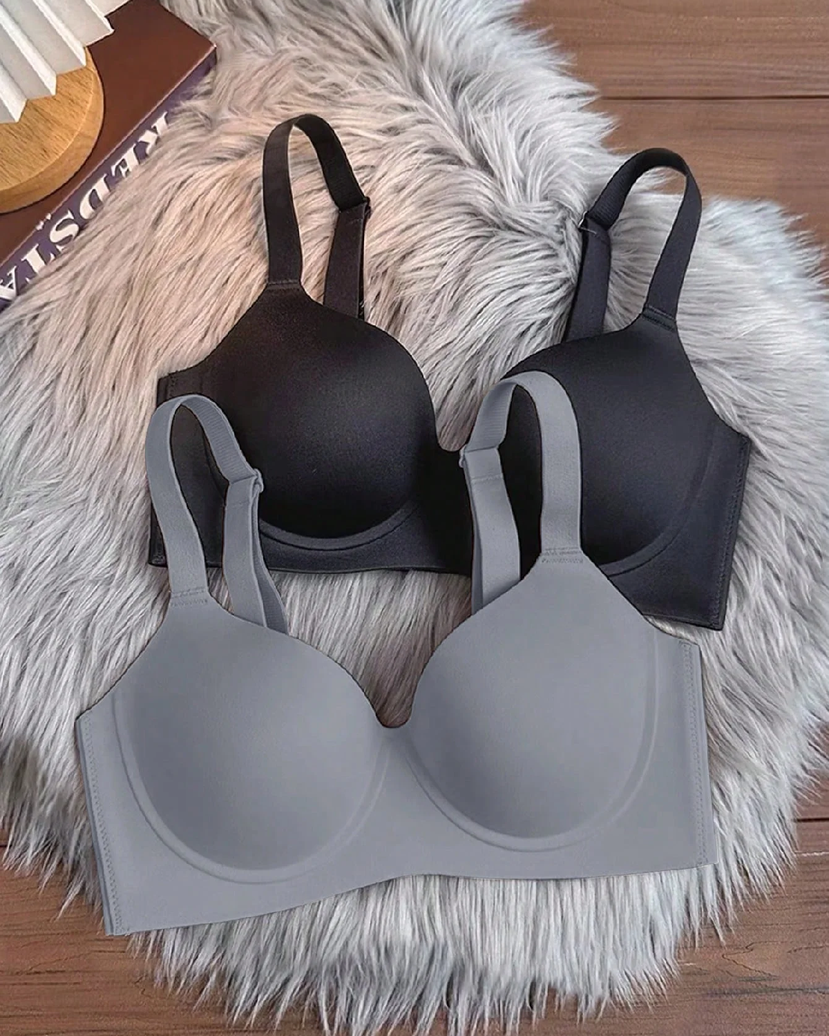 Women's 2pcs Medium Stretch Simple Solid Color Bra Set
