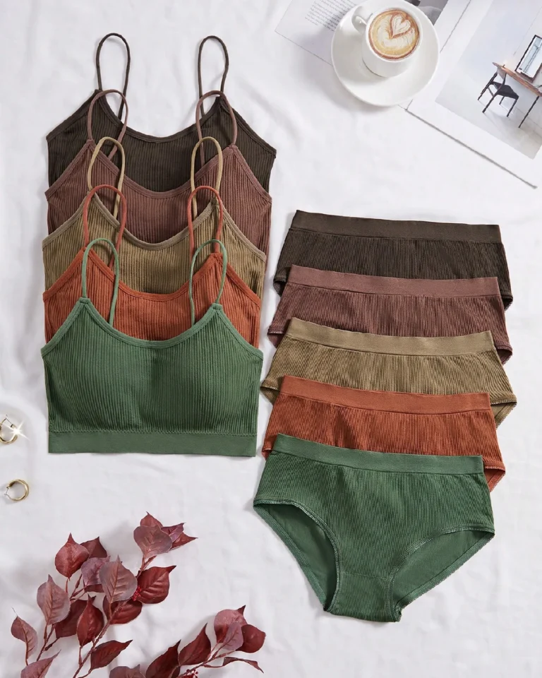 Women's Casual Comfy Ribbed Underwear and Bralettes Set