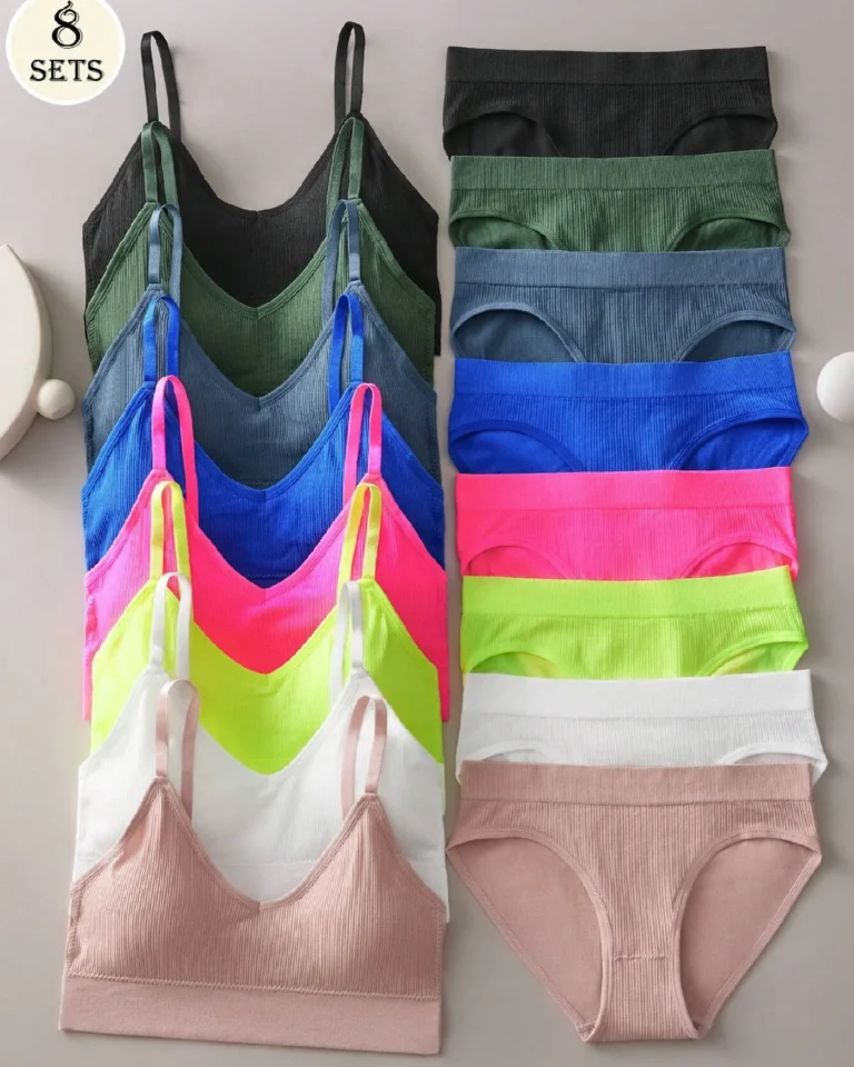 Women’s Casual Ribbed Bra & Brief Panties Lingerie Set