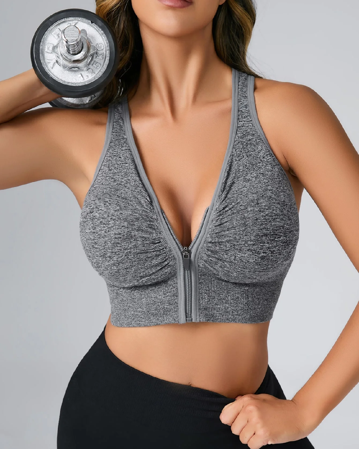 Women's Cut Out Back Ruched Zip Up Sports Bra