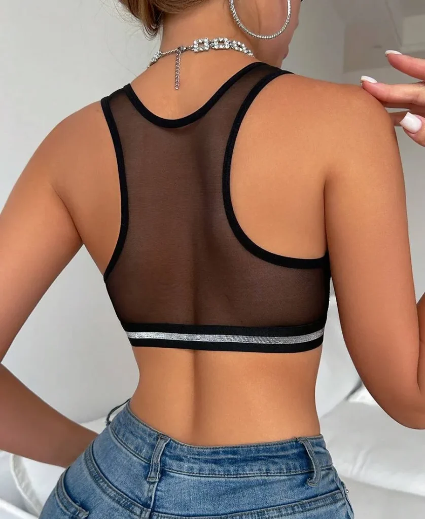 Women's Front Button Wireless Lace Patchwork Bra Back