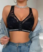 Women's Front Button Wireless Lace Patchwork Bra Front