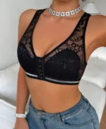 Women's Front Button Wireless Lace Patchwork Bra Side