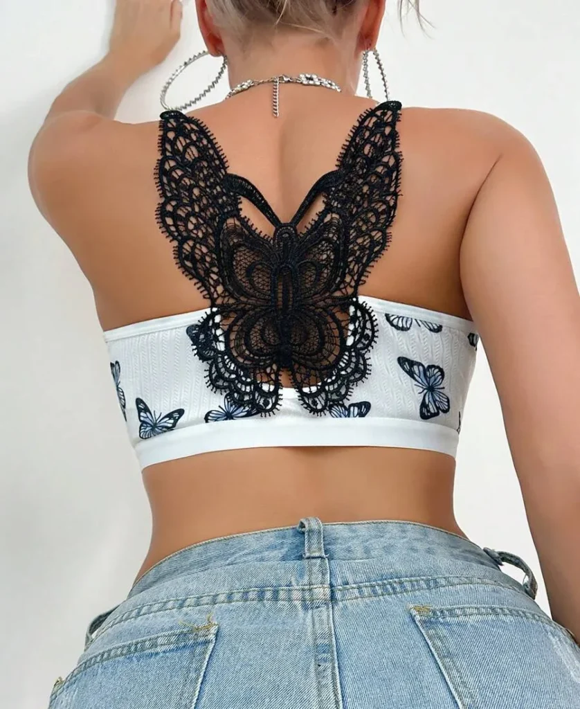 Women's Front Closure Bra Butterfly Print Sexy Back Design Back