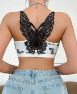 Women's Front Closure Bra Butterfly Print Sexy Back Design Back View