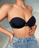 Women's Front Closure Strapless Black Underwire Bra Side