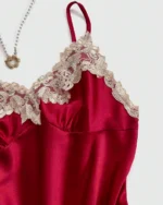 5pcs Contrast Lace Trim Faux Silk Bridal Nighty Set Neckline