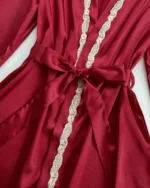 5pcs Contrast Lace Trim Faux Silk Bridal Nighty Set Robe