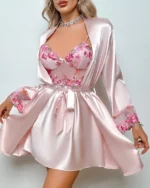 Women's Sexy Floral Embroidered Satin Nighty Set
