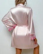 Women's Sexy Floral Embroidered Satin Nighty Set Back