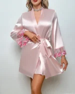 Women's Sexy Floral Embroidered Satin Nighty Set Front