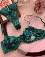 Alluring Elegant Floral Embroidery Lingerie Set - Green