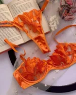 Alluring Elegant Floral Embroidery Lingerie Set - Orange