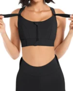 Black Women's Zipper Front High-Strength Sports Bra