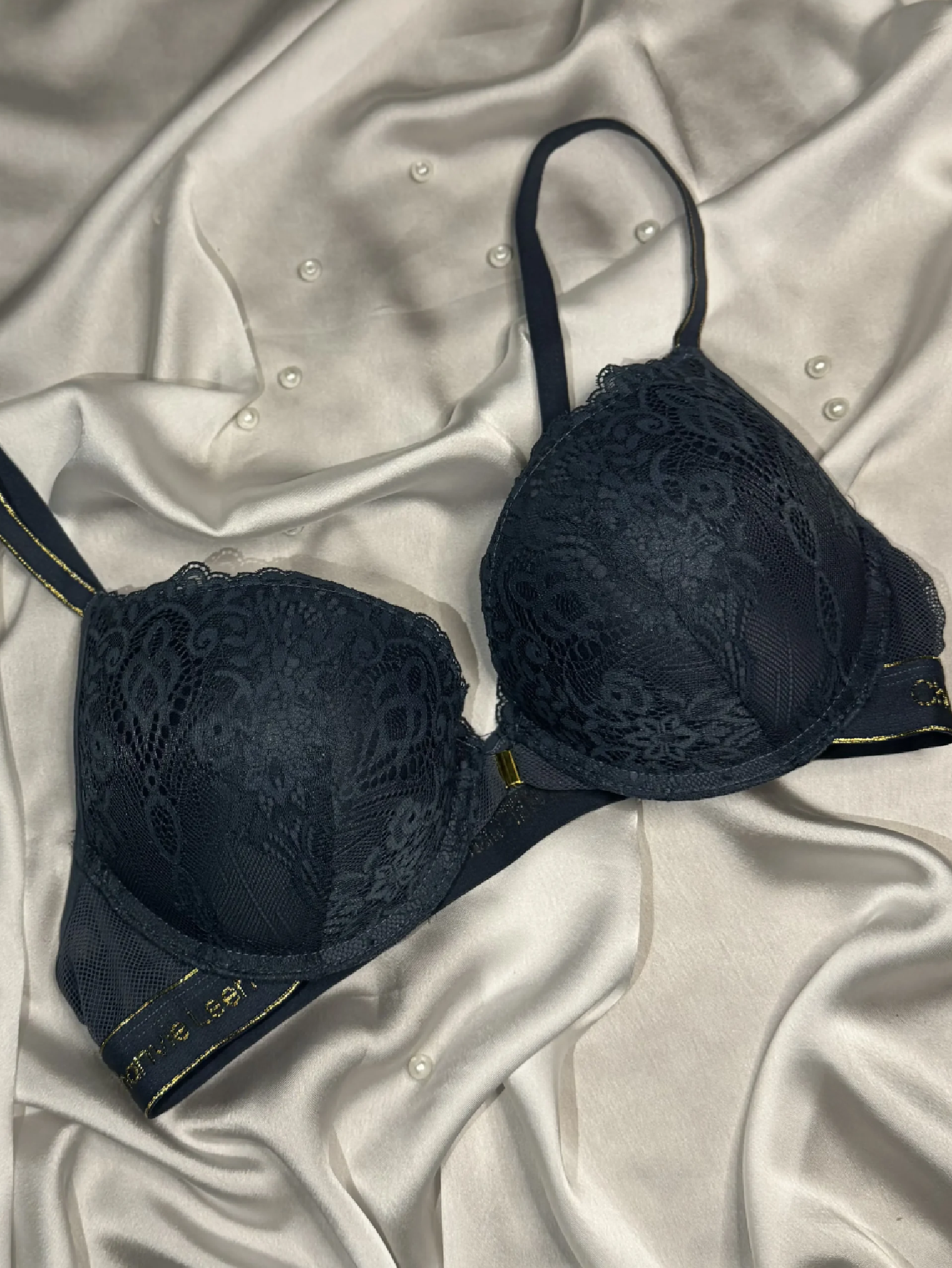 Chanvie Leen Lacy Padded Push Up Bra - Dark Grey
