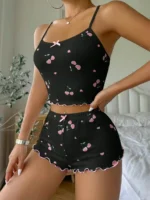 Cherry Blossom Shorts & Cami Set Black