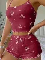 Cherry Blossom Shorts & Cami Set Red