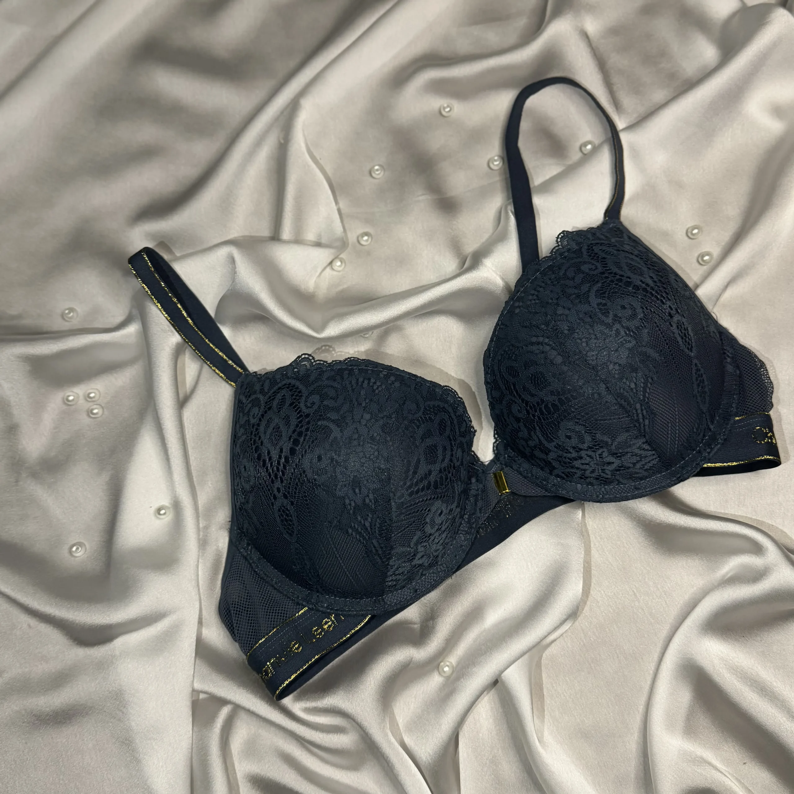 Dark Grey Chanvie Leen Lacy Padded Push Up Bra