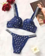 Navy Blue VS Gold written lingerie Set