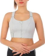 Off White Women's Zipper Front High-Strength Sports Bra