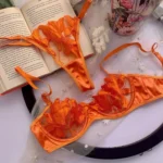 Orange Alluring Elegant Floral Embroidery Lingerie Set - Bespose