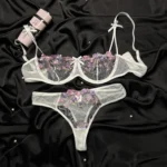 Pink Embroidery Mesh Bra & Panty Lingerie Set - Bespose