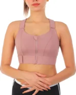 Pink Women's Zipper Front High-Strength Sports Bra
