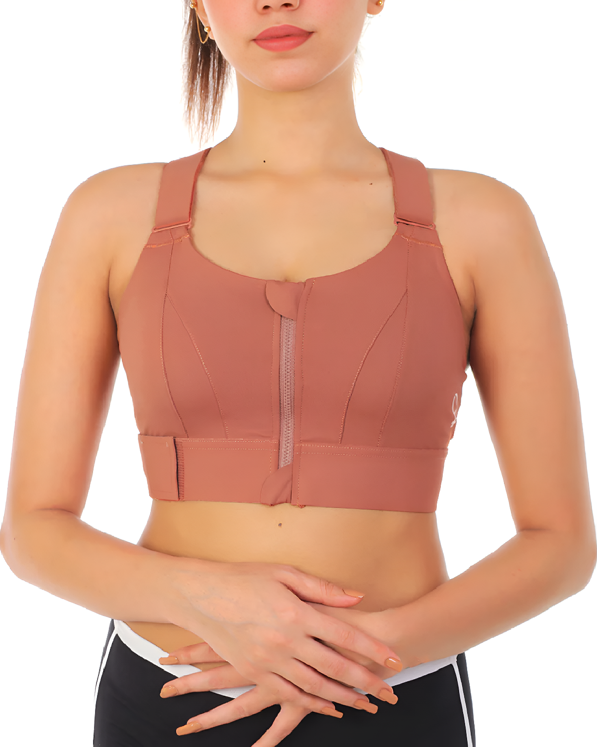 Rust Women's Zipper Front High-Strength Sports Bra