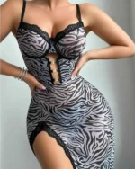 Tiger Print Long Nighty Dress Closeup