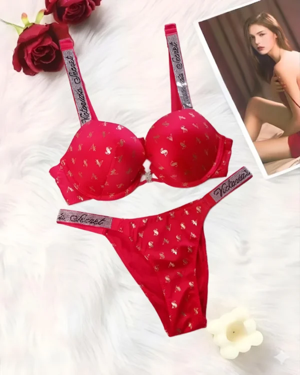 VS Gold written lingerie Set